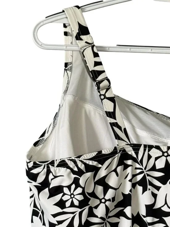 Lands End Tankini Top Size 20W Square Neck Black White Floral Swimsuit Soft Bra - Picture 8 of 16